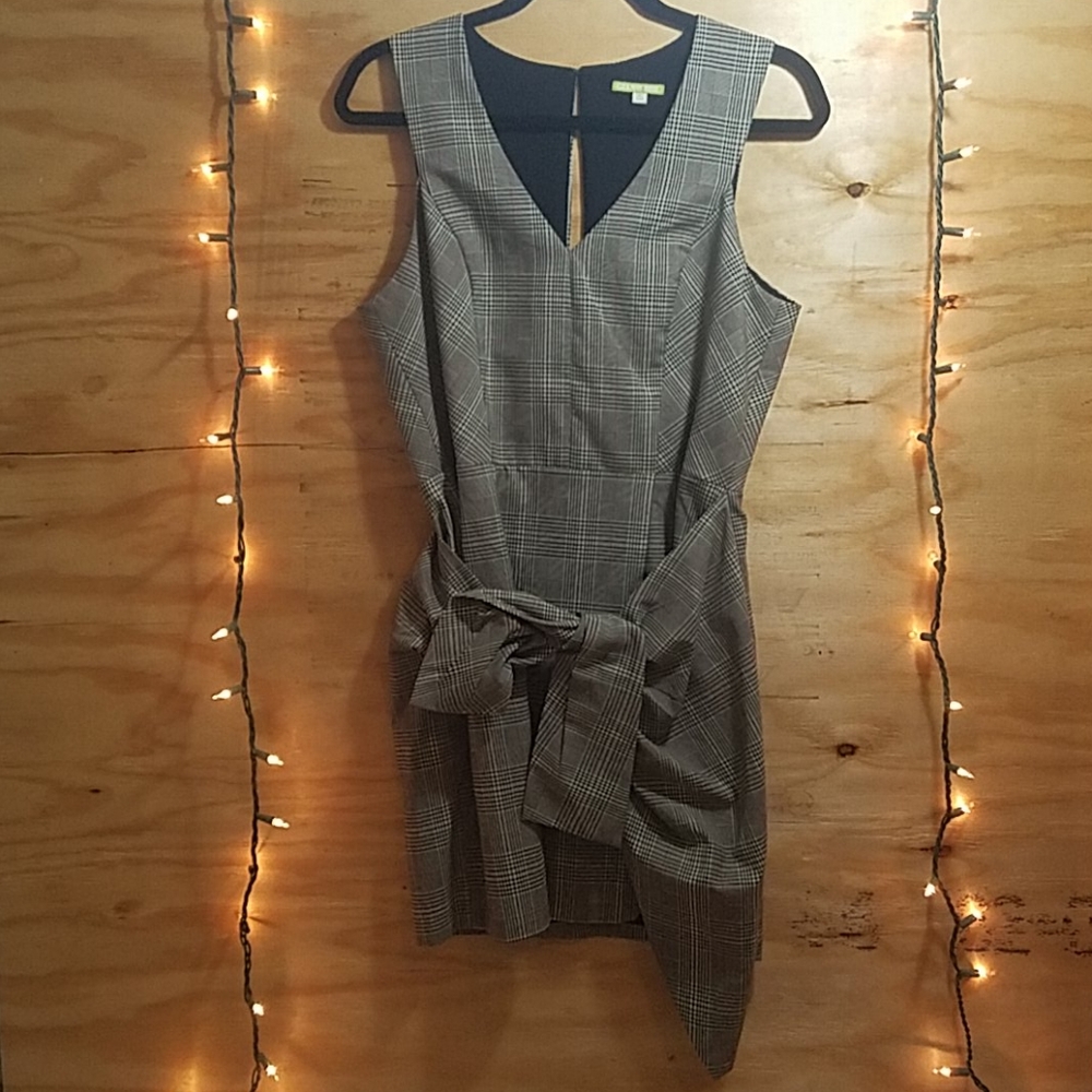 Asymmetrical Plaid Gianni Bini Dress with Bow